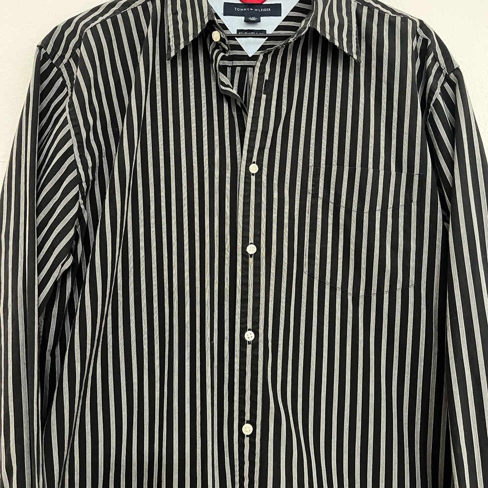 Tommy Hilfiger Black and White Vertical Stripe Button-Down Shirt